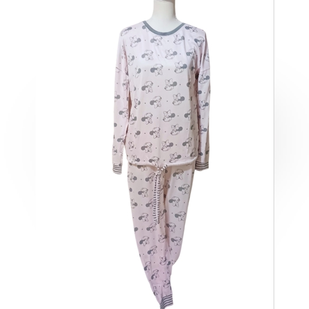 Disney Pink Pajama Set with Gray Minnie Mouse Print. Small  New W/tags